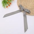Detail of grey silk-textured double-layered bow hair clip with long ribbons on white base - Gray