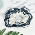 French vintage blue and white striped tie-dye scrunchie with pleated chiffon texture - Gradient Blue