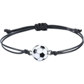 Verstelbare zwarte geweven armband met een klassieke zwart-witte voetbalvormige hanger - Metalen Voetbal Platte Knoop Stijl