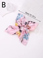 Close-up of pink floral print satin scrunchie showing 26cm size and soft texture - Pink Oriental Style
