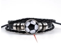 Verstelbare gevlochten leren armband met een klassieke voetbalbedel voor sportfans - Knop Zwart Wit Voetbal Decor Stijl (BB-0061)
