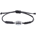 Verstelbare zwarte gevlochten armband met een zilveren rugbybal bedeltje - Legering Rugby Decor Stijl (BN-0196)