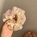 Rosafarbener Scrunchie im Ballettstil mit cremefarbenen Schleifen und Organza-Lagen - Rosa Haargummi