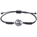 Verstelbare zwarte gevlochten koordarmband met een zilverkleurige metalen voetbal hanger - Legering Voetbal Decor Stijl (BN-0196)