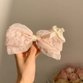 Eleganter Ballett-Haarclip aus Lagen-Tüll in Hellrosa mit weißer Bandschleife - Rosa Schleife