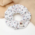 Elastico per capelli vintage a fiori con etichetta orsetto per coda di cavallo donna - Scrunchie Floreale Bianco