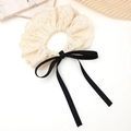 Elastico per capelli vintage in pizzo con fiocco nero, accessorio elegante color crema - Elastico con Nastro e Fiocco