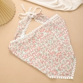 Sciarpa a triangolo con stampa floreale e pompon bianchi in pizzo raffinato - Fazzoletto Triangolo Floreale Rosa