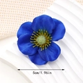 Macro detail of a 5cm blue fabric silk flower hair clip with realistic satin petals - 5cm Style / Sapphire Blue
