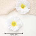 Detail view of 7cm diameter white silk flower hair clip with realistic yellow stamen - 7cm Style / White