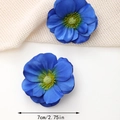 Close-up of blue fabric flower hair clips with size 7cm measurement on white background - 7cm Style / Sapphire Blue