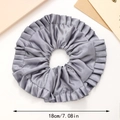 Large dark grey silk scrunchie with ruffled edges and shiny pleated texture, 18cm size - Gray