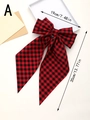 Detalle de lazo grande de cuadros rojos con cintas largas, medidas de 19 cm x 35 cm - Estilo de Cuadros Rojo Negro (A)