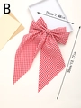 Detalle del lazo para el pelo a cuadros rojos y blancos con cintas y medidas indicadas - Estilo de Cuadros Rojo Blanco (B)