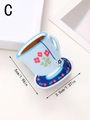 Detail showing dimensions of blue coffee cup acrylic hair claw with floral pattern - Blue Style with Red Flowers (C)