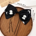 Elegante pinza para el pelo con lazo grande de lunares blancos y negros y cintas - Negro