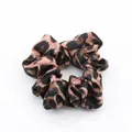 Chic leopard print scrunchie in dusty rose and black pleated satin silk fabric - Pink