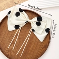 Elegante pinza para el pelo con lazo de lunares blancos y negros con cintas largas - Blanco