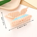 Pink checkered hair claw clip with blue floral lace bow, 8.5cm butterfly shark clip - Style F (Pink White Plaid Butterfly Shape)