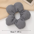 Oversized 18cm black and white checkered fabric flower scrunchie for ponytails - 18cm / Flower Shape / Black