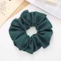 Deep green oversized pleated hair scrunchie with a shimmering forest green fabric finish - Dark Green