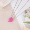 Magnetic heart pendant necklaces for couples with pink enamel and silver link chains - Pink Heart (NST-0213-6)