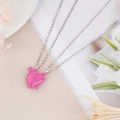 Pink magnetic heart pendant necklaces with silver alloy chains for couples and lovers - Pink Painted Heart (NST-0213-9)
