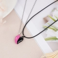 Detail of pink and black heart pendant necklaces with magnetic connection for couples - Pink & Black Splicing (NST-0213-11)