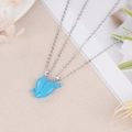 Detail showing magnetic heart pendants with arrow design and sky blue finish on silver chains - Sky Blue Arrow Heart (NST-0213-18)