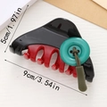 Chic 9cm black and red cheese button hair claw clip with green accent for women - Black
