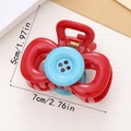 Red cheese-shaped hair claw clip with blue button detail, size 7cm by 5cm for women - Red
