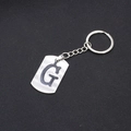 Minimalist silver stainless steel keychain with cutout letter G on rectangular pendant - Letter G