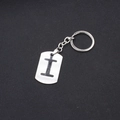 Stainless steel keychain featuring a hollow letter I charm with brushed silver finish - Letter I