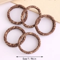 Five pack of 5cm brown leopard pattern elastic hair ties with durable thick ribbed fabric - Line Coffee