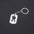 Minimalist silver stainless steel rectangular keychain with hollow letter R design - Letter R
