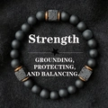 Men's matte black agate beaded bracelet with square lava stone and metallic spacers - Matte Black Glass (BNS-0229)