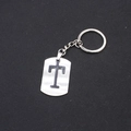 Minimalist stainless steel keychain featuring a hollow letter T rectangular pendant design - Letter T