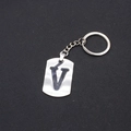 Minimalist silver stainless steel rectangular keychain featuring a cutout letter V - Letter V