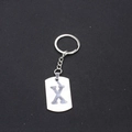 Polished stainless steel keychain featuring a rectangular pendant with hollow X letter - Letter X