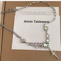 Detail view of a mixed-chain silver necklace with opal stones and heart pendant - Colorful Gemstone Mixed Chain Style (NST-0221-1)