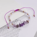 Adjustable purple natural stone beaded bracelet with gold accents for beach surf style - Amethyst