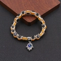 Bracciale etnico Evil Eye con perline arancioni a strisce e ciondolo a mano di Fatima argento - Stile Mano Arancio (BNS-0222-8mm)