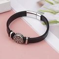 Men's braided leather bracelet with Viking symbol alloy magnetic clasp in vintage style - Helm of Awe Pattern (BH-0041-1)