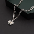 Double-layered silver necklace with heart moonstone pendant and dainty crystal accents - Sea Salt Heart Style (NST-0211)