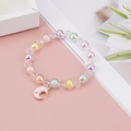 Cute children pearl bracelet with colorful macaron beads and pink moon star pendant - Single Moon
