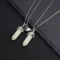 Luminous hexagonal crystal necklaces with magnetic heart pendant for couples on stone back - Hexagonal Prism Necklace Pair / Luminous Green