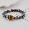 Luxury men's beaded bracelet featuring tiger eye stone with golden crown and hematite beads - Hematite & Tiger Eye