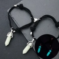 Luminous hexagonal column couple bracelets with magnetic heart charm and adjustable cord - Hexagonal Prism Bracelet Pair / Luminous Green