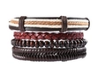 Retro 4-piece multilayer woven leather bracelet set with wooden beads and cords - Wide Leather Wristband Set (BN-0129-31)