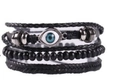 Retro multi-layer black braided leather bracelet set with blue evil eye beads and metal charms - Evil Eye Retro Multi-layer (BN-0129-33)